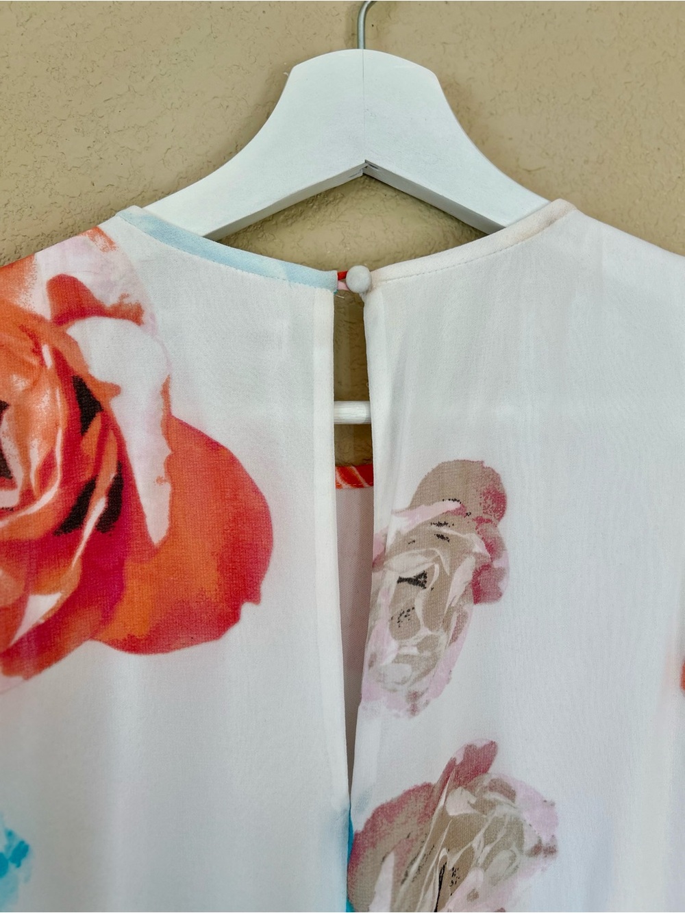 NWT Calvin Klein White Knee-Length Chiffon Lined Dress Multicolor Rose Print 6 - Picture 6 of 10
